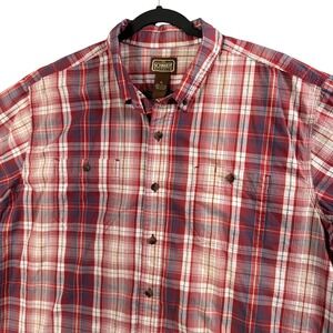 CE Schmidt Workwear Shirt Mens XL Red Plaid Short Sleeve Button Down Utility